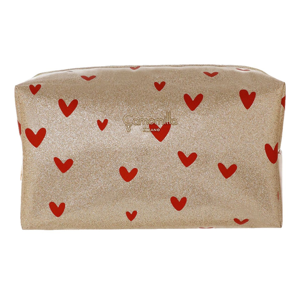 Pochette da donna dorata con stampa a cuori rossi Camomilla Milano
