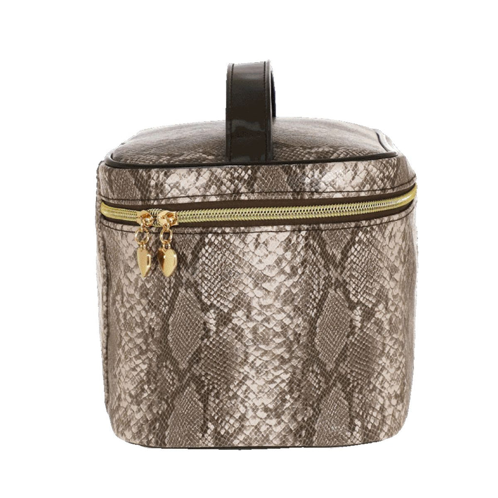 Beauty Case da donna marrone stampa pitone con doppio zip Camomilla Milano