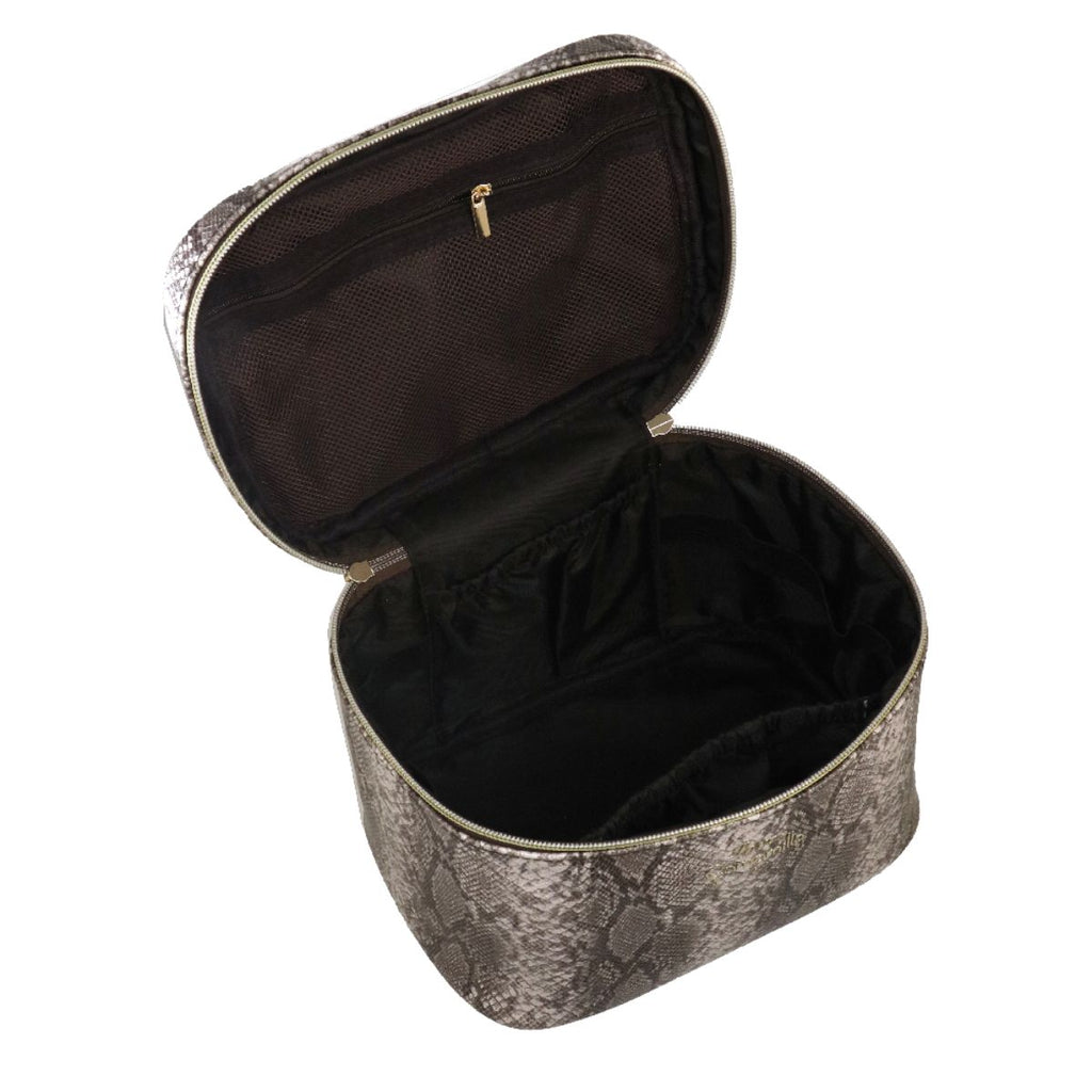 Beauty Case da donna marrone stampa pitone con doppio zip Camomilla Milano