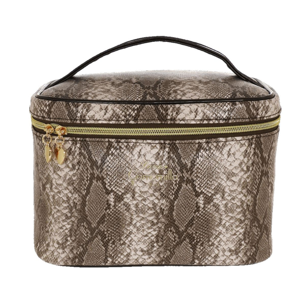 Beauty Case da donna marrone stampa pitone con doppio zip Camomilla Milano