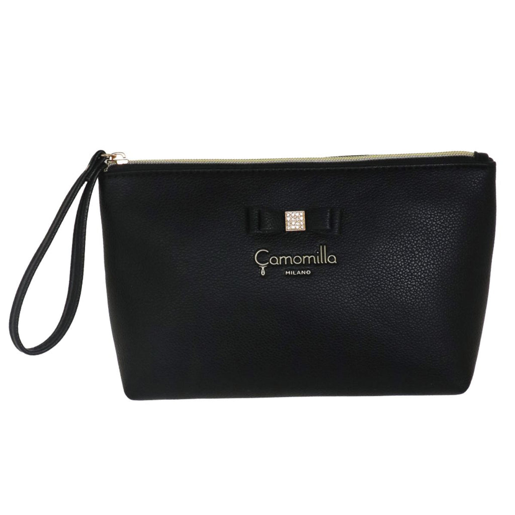 Pochette da donna nera con fiocco e strass Camomilla Milano