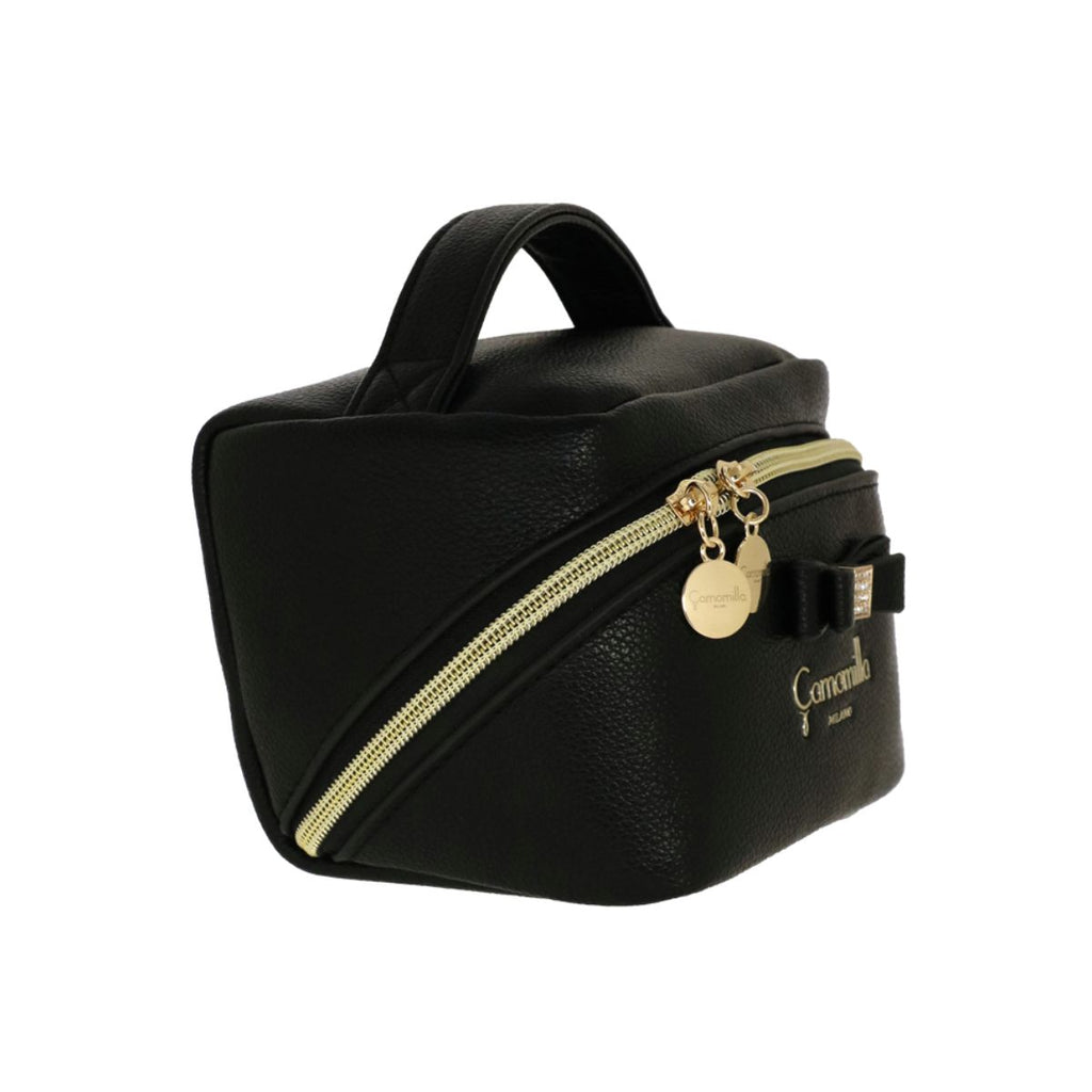 Beauty case da donna nero con cerniera dorata e strass Camomilla Milano