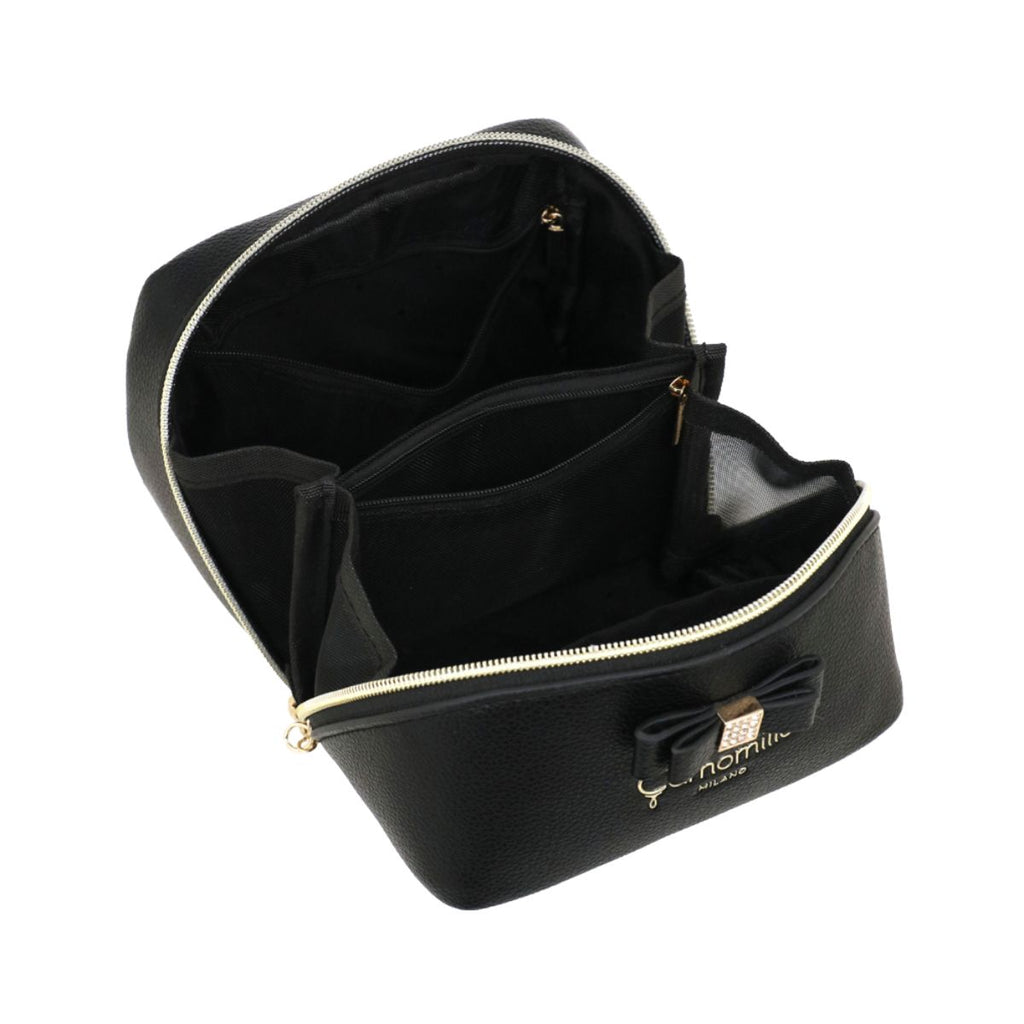 Beauty case da donna nero con cerniera dorata e strass Camomilla Milano