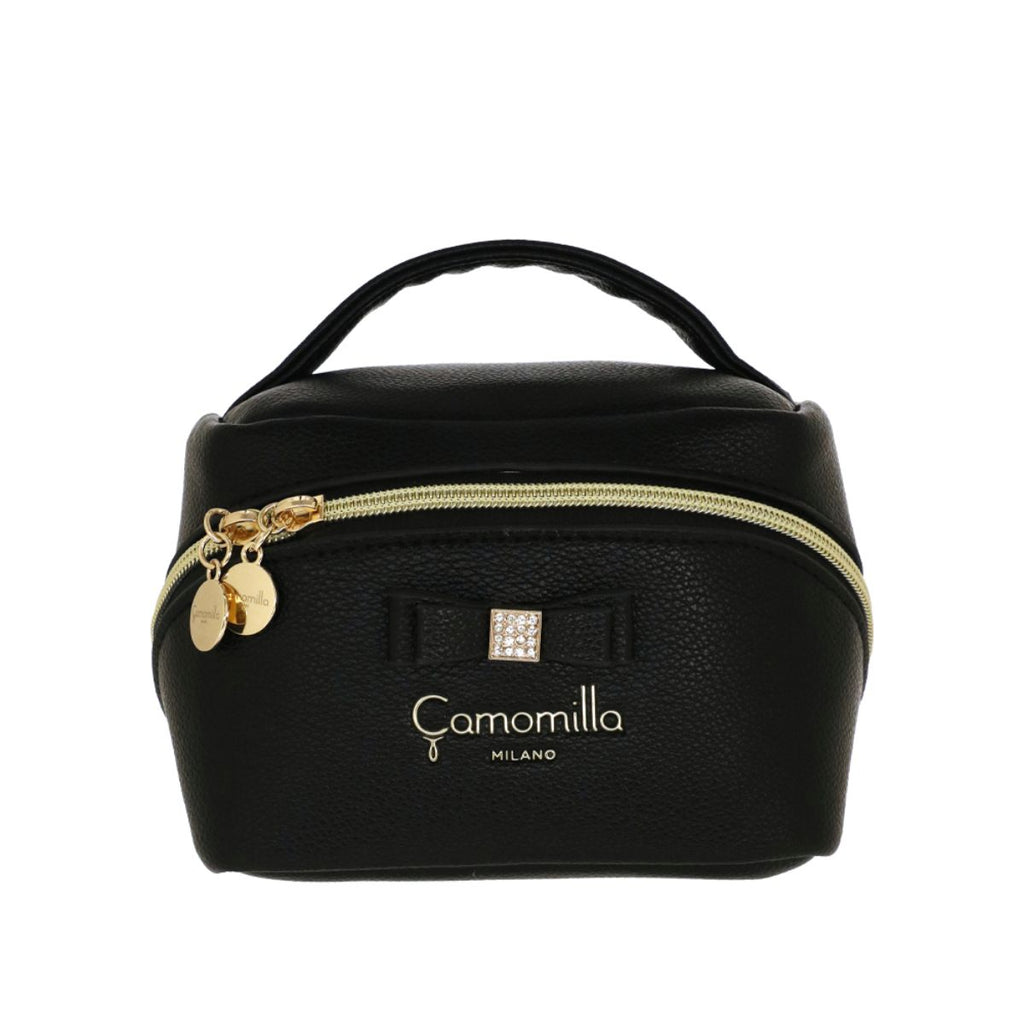 Beauty case da donna nero con cerniera dorata e strass Camomilla Milano