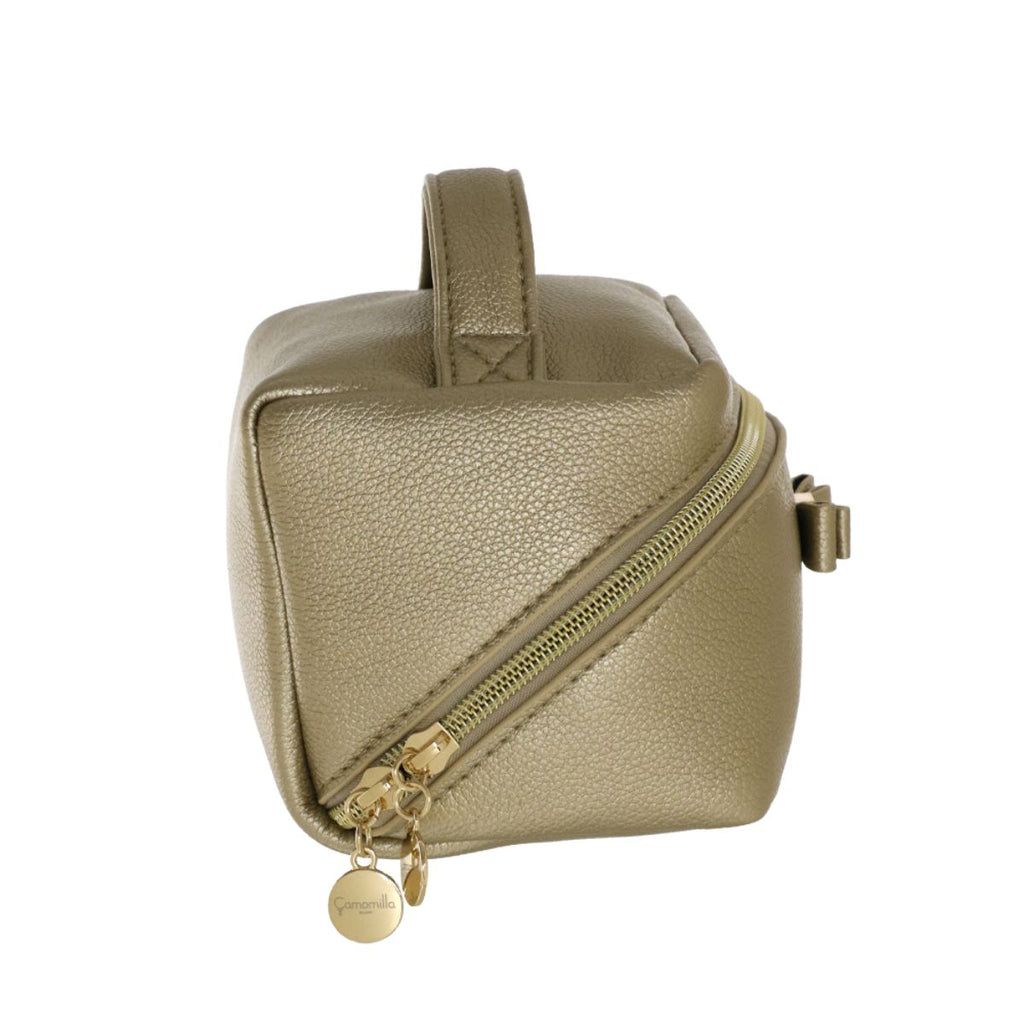 Beauty case da donna oro metallizzato con fiocco strass Camomilla Milano