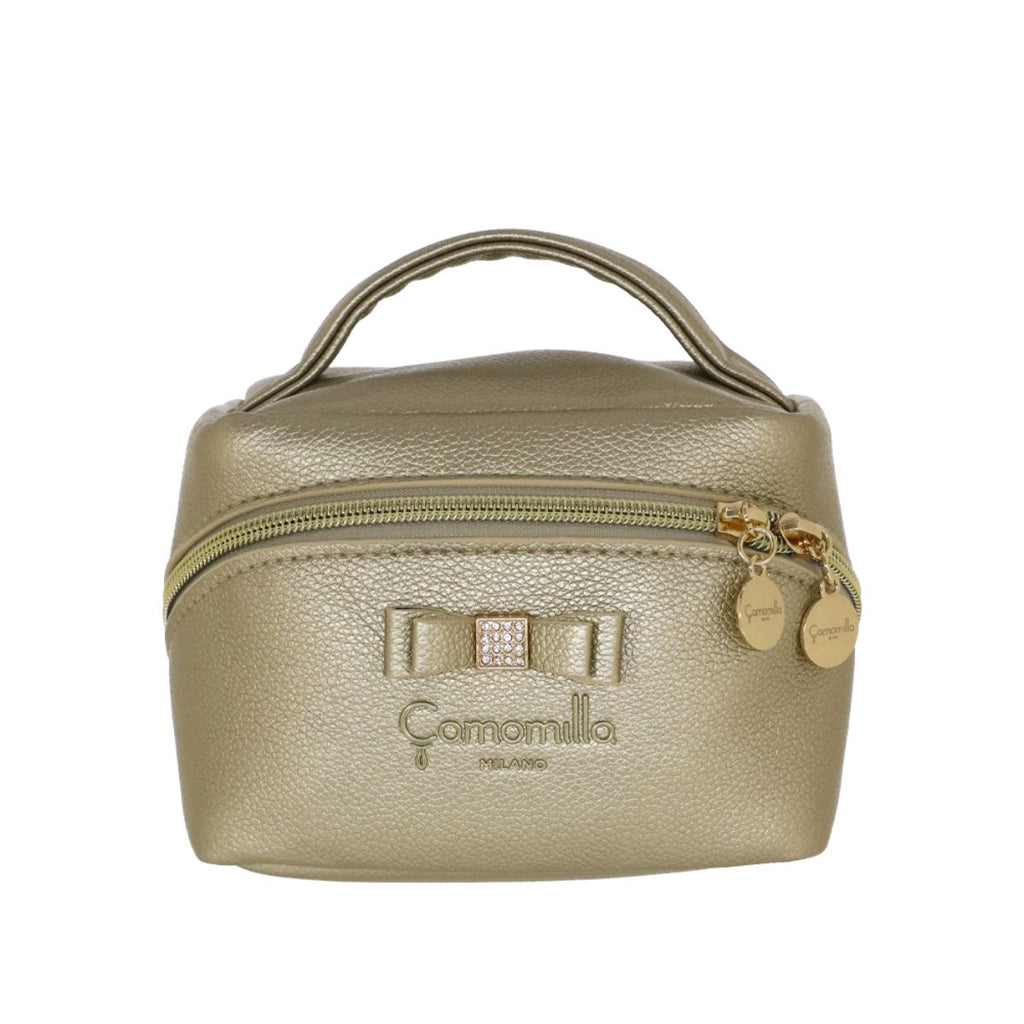 Beauty case da donna oro metallizzato con fiocco strass Camomilla Milano