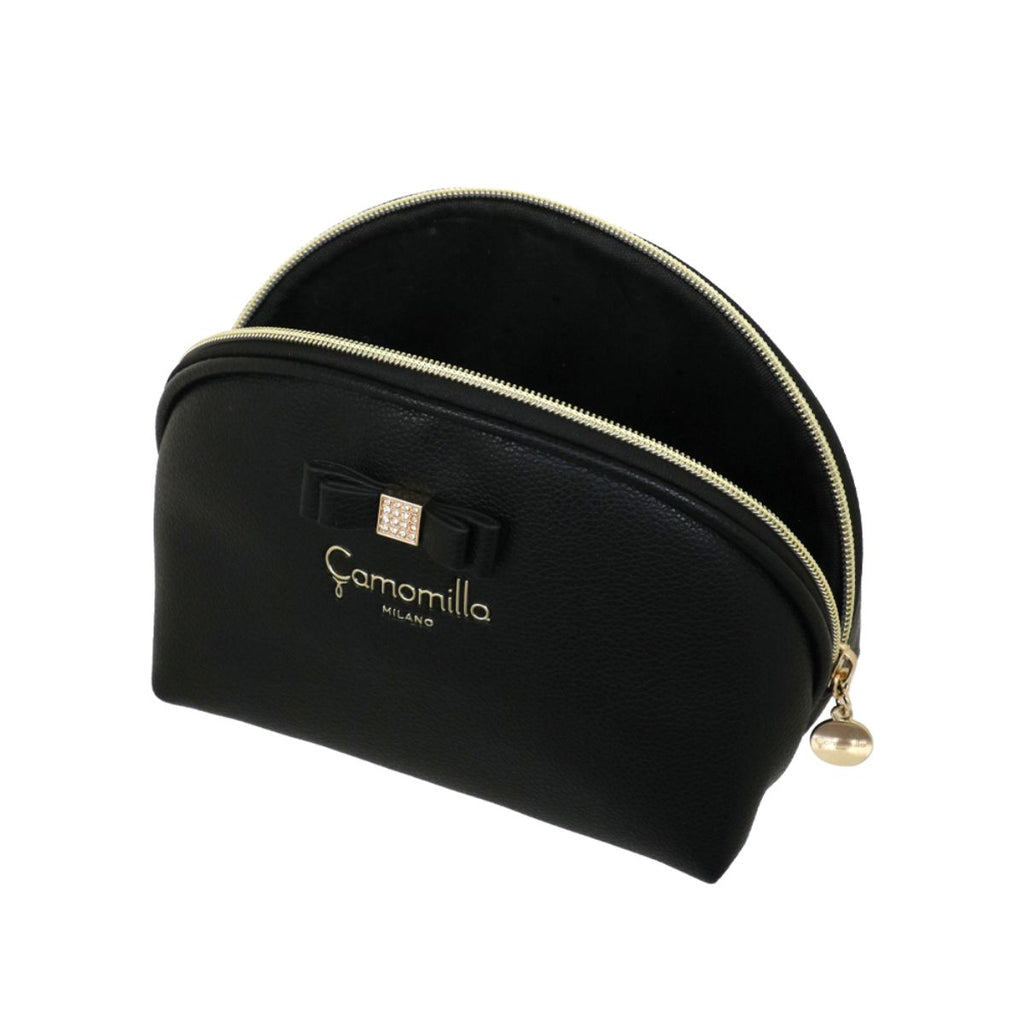 Pochette Beauty Case da donna nera con fiocco strass Camomilla Milano