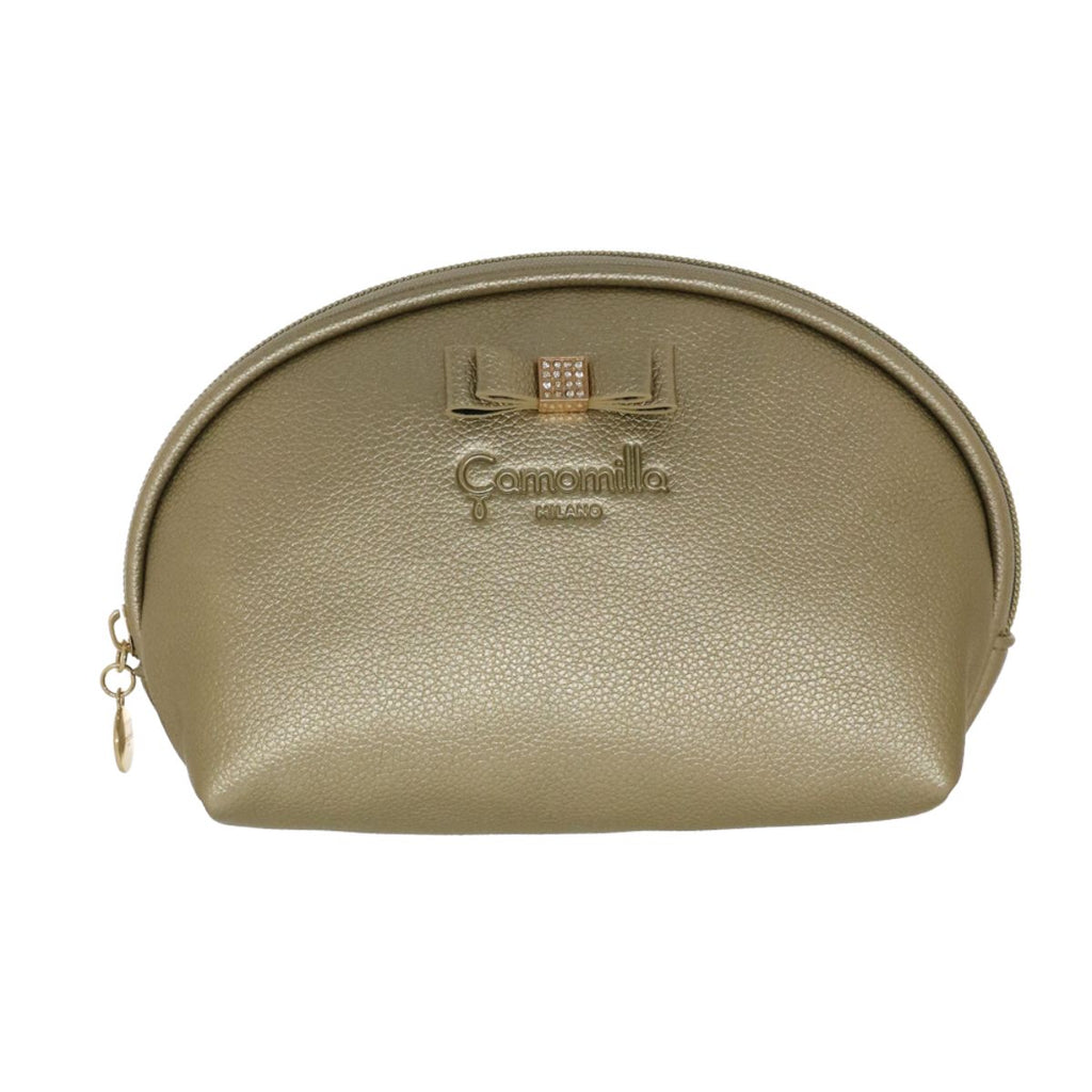 Beauty case da donna verde kaki con fiocco e strass Camomilla Milano