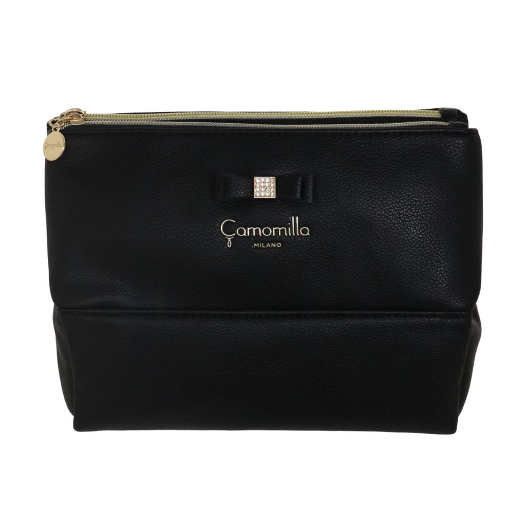 Beauty Case da donna nero con fiocco e strass luminosi Camomilla Milano