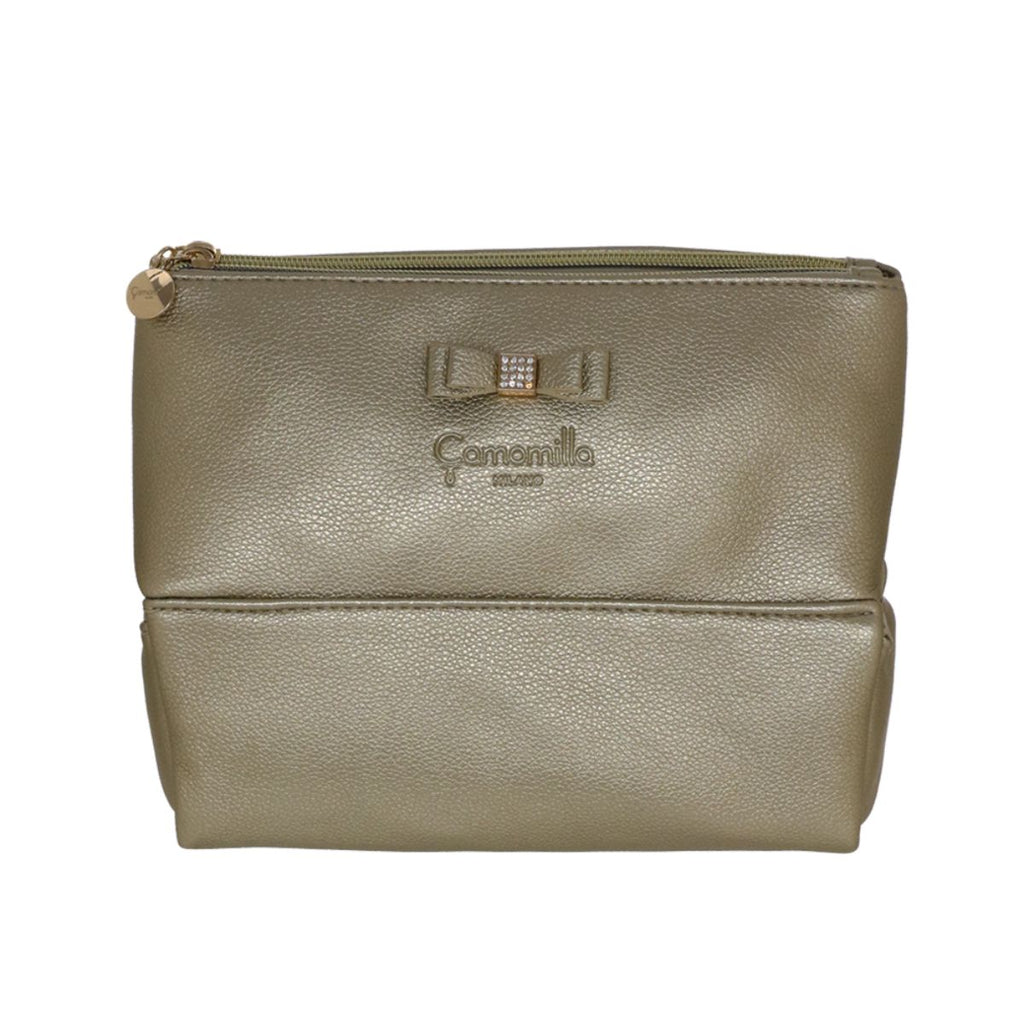 Beauty case da donna color oro con fiocco in strass Camomilla Milano