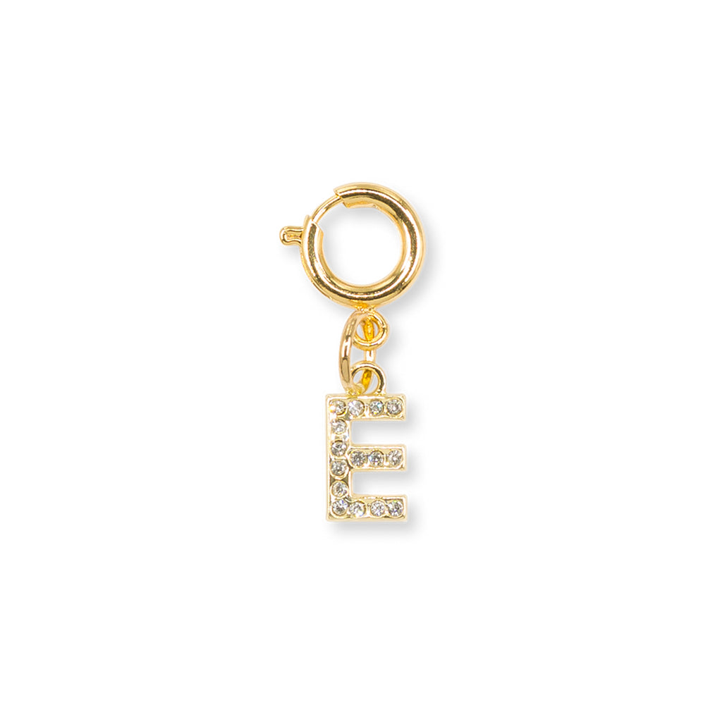 Charm Lettera E con strass oro decorazione scarpe e borse Lora Ferres