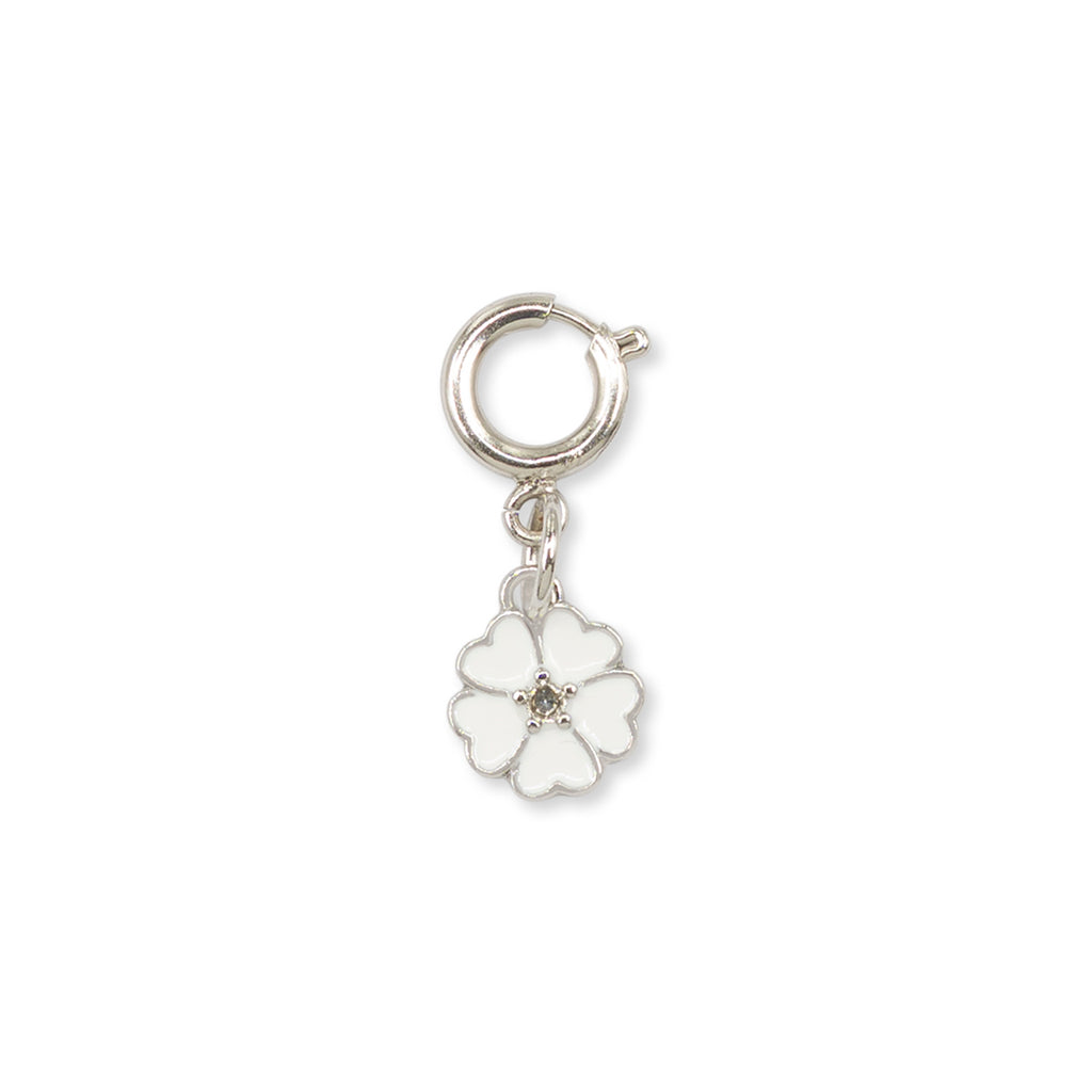 Charm Quadrifoglio bianco e argento decorazione scarpe Lora Ferres