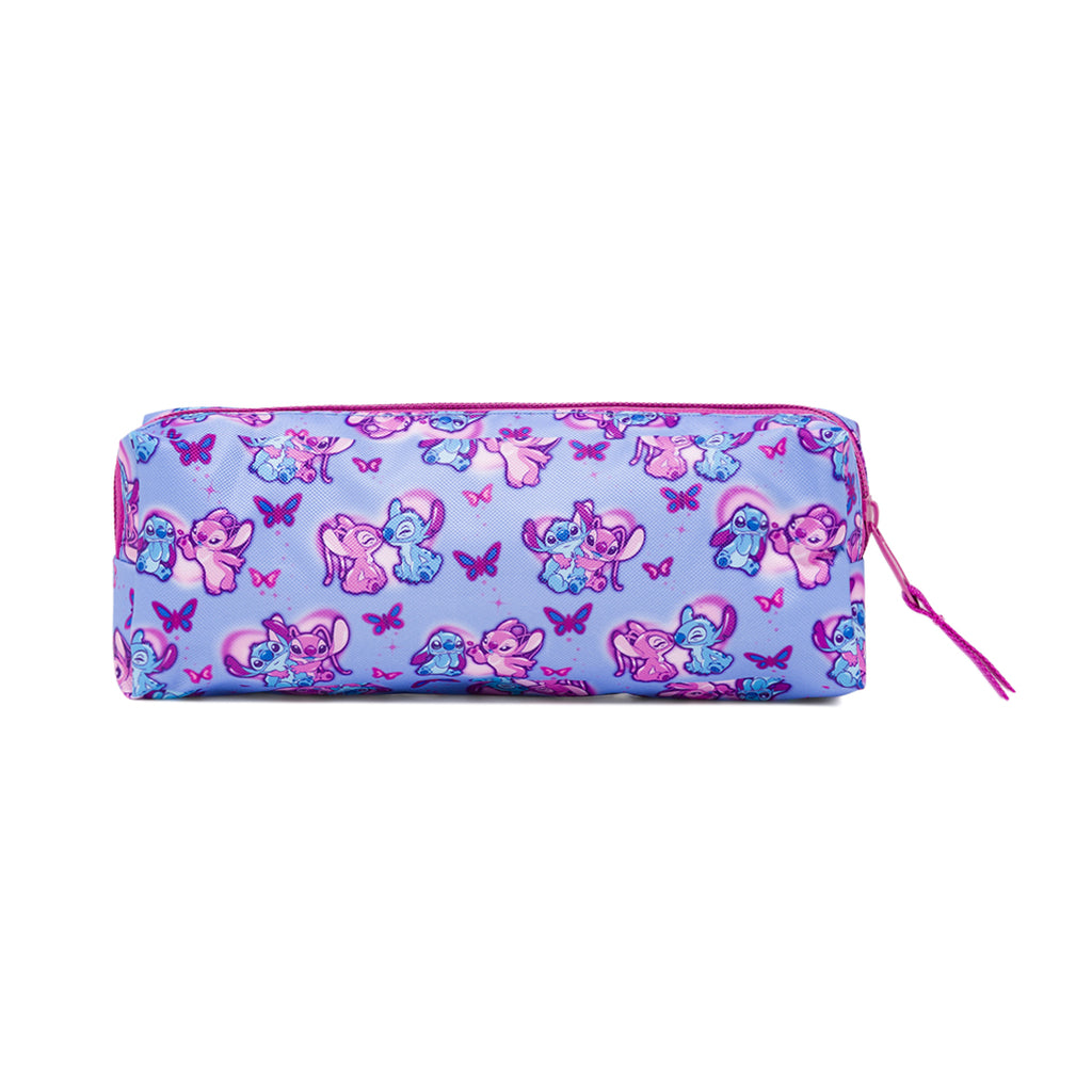Astuccio Disney Stitch & Angel azzurro e rosa con cuori e farfalle