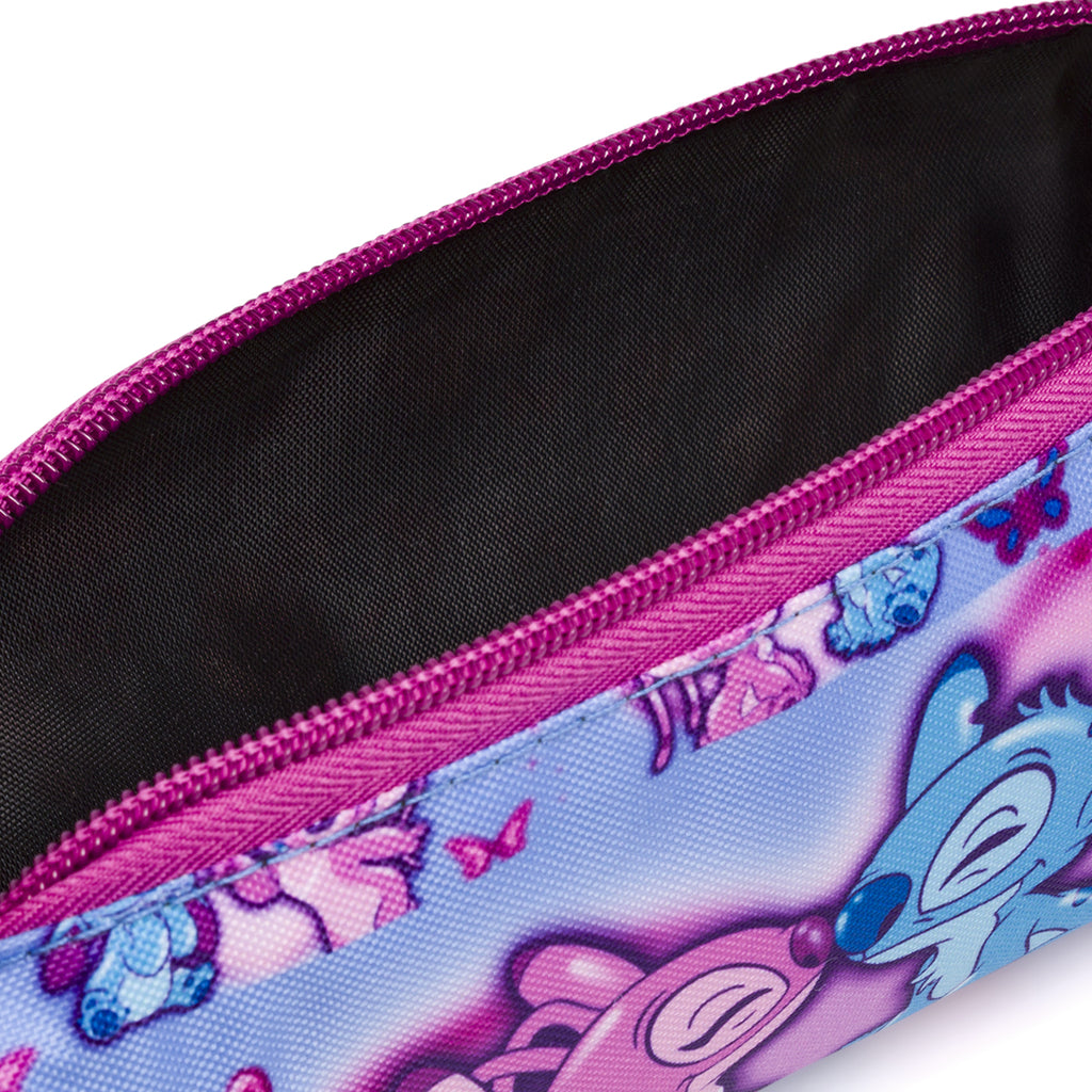 Astuccio Disney Stitch & Angel azzurro e rosa con cuori e farfalle