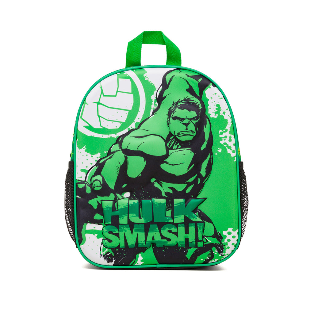Zaino piccolo da scuola verde con dettaglio Hulk