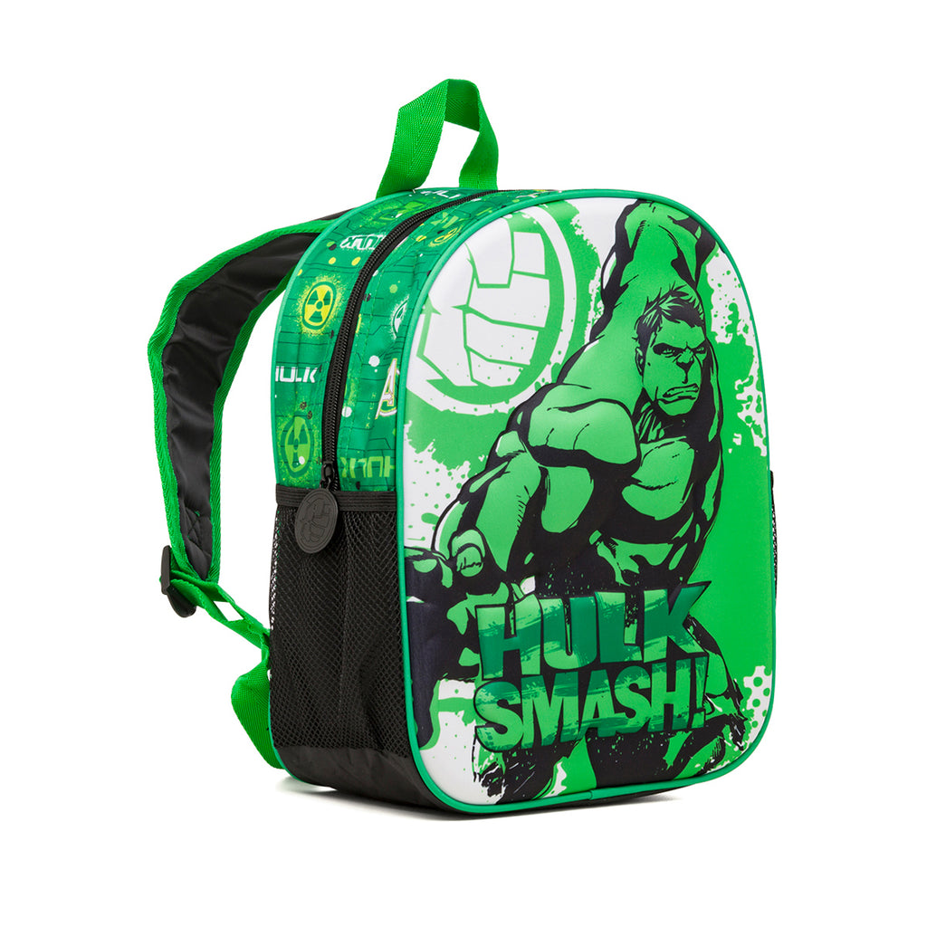 Zaino piccolo da scuola verde con dettaglio Hulk