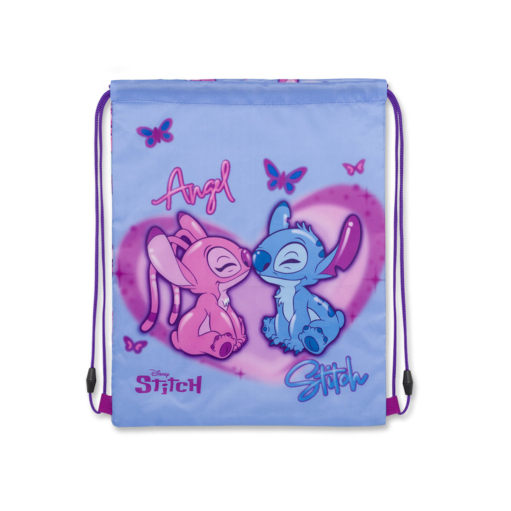 Sacca Disney Stitch & Angel  Viola e azzurra con cuori e farfalle