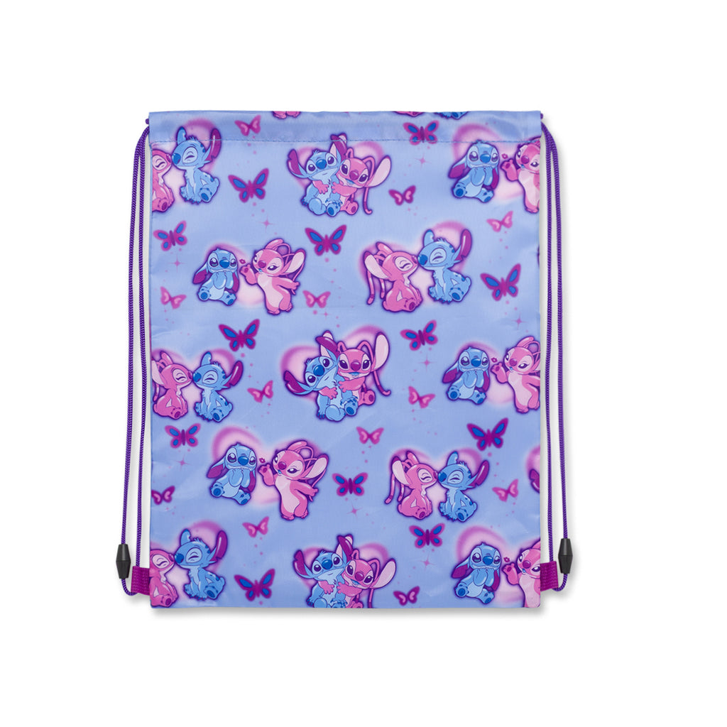 Sacca Disney Stitch & Angel  Viola e azzurra con cuori e farfalle