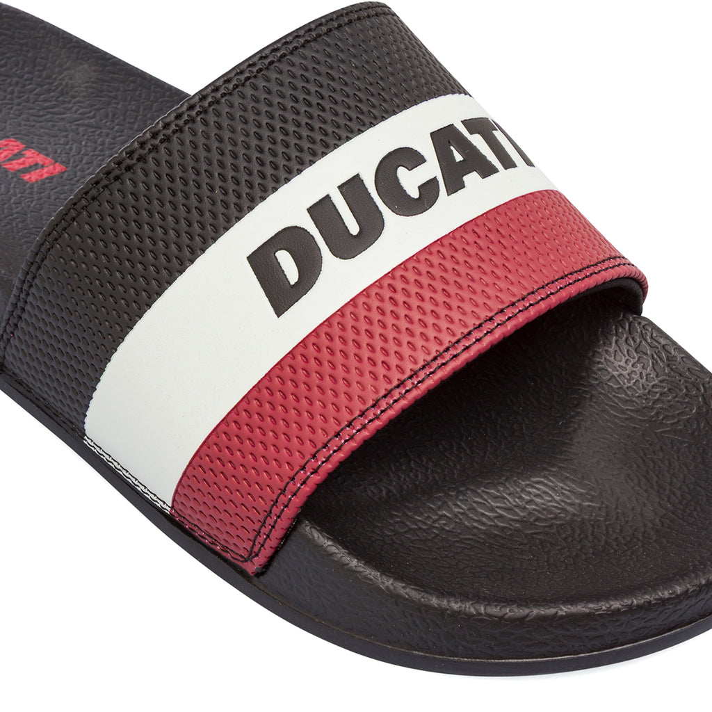 Ciabatte da Uomo Nere con Fascia Logo Rosso e Bianco Ducati