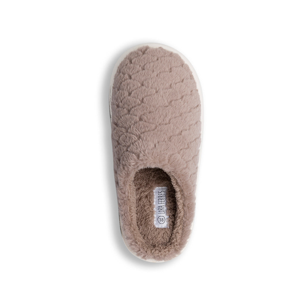 Pantofole taupe da donna in pelliccia sintetica Lora Ferres