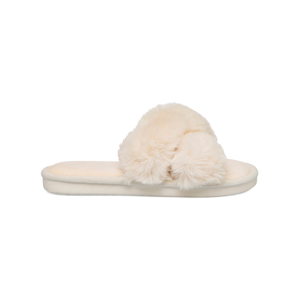 Ciabatte a fascia in pelliccia sintetica panna da donna Lora Ferres