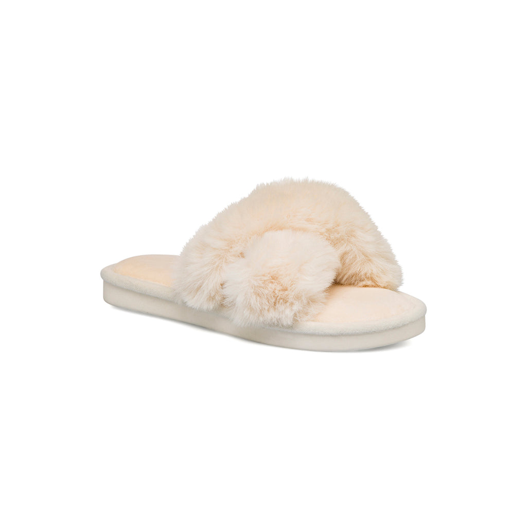 Ciabatte a fascia in pelliccia sintetica panna da donna Lora Ferres