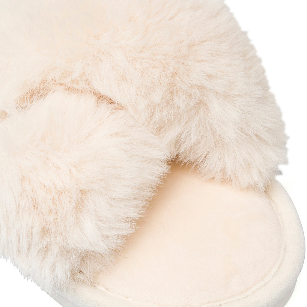 Ciabatte a fascia in pelliccia sintetica panna da donna Lora Ferres