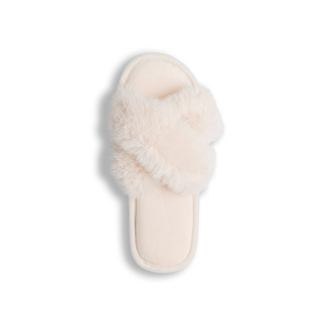 Ciabatte a fascia in pelliccia sintetica panna da donna Lora Ferres