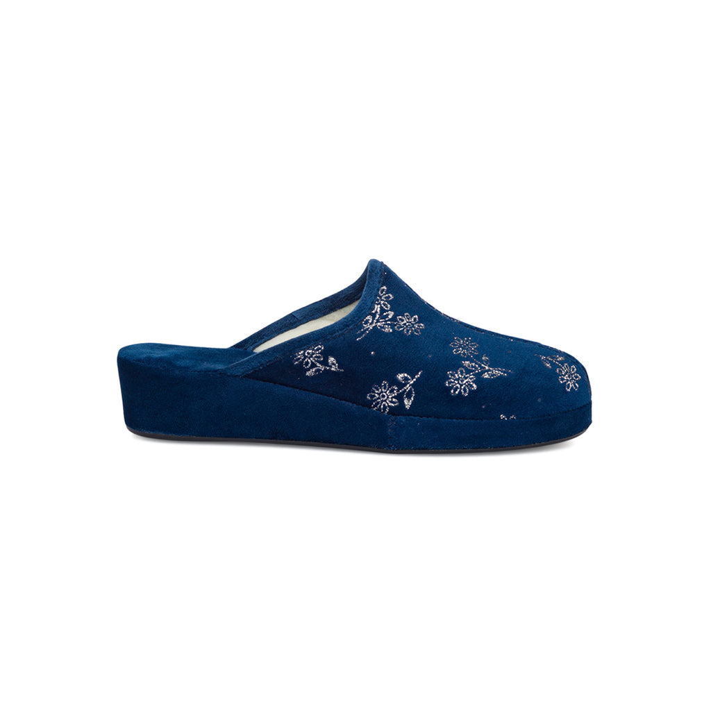 Ciabatte da Donna blu con fiori effetto velluto Stilrosa