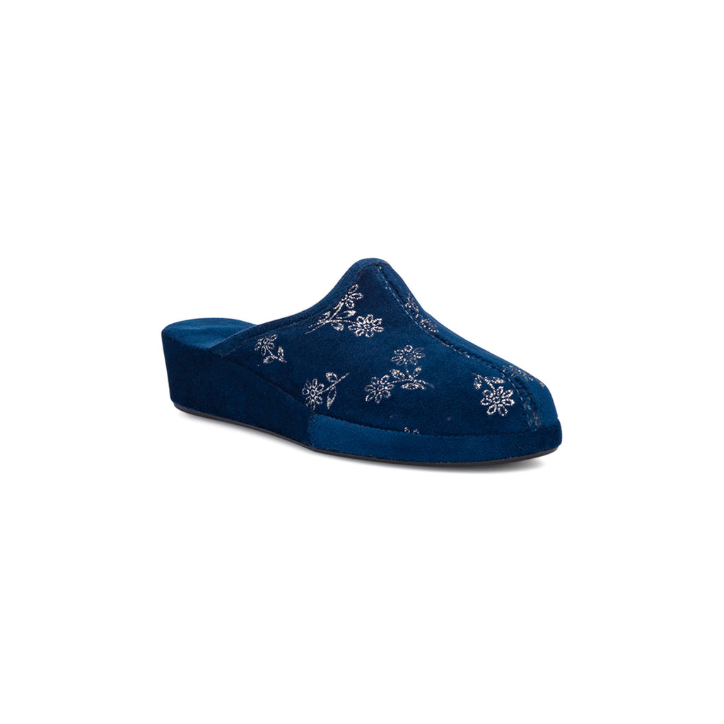 Ciabatte da Donna blu con fiori effetto velluto Stilrosa