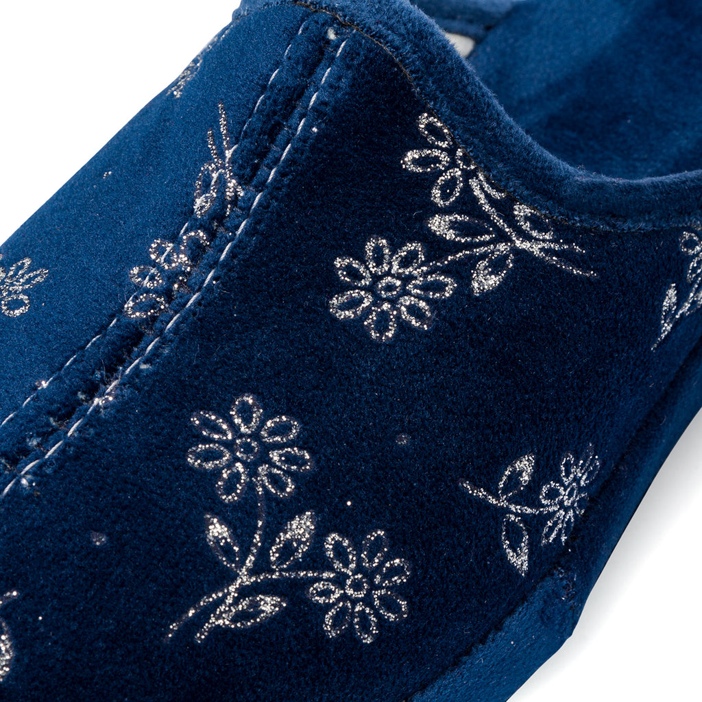 Ciabatte da Donna blu con fiori effetto velluto Stilrosa
