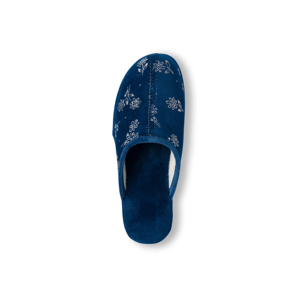 Ciabatte da Donna blu con fiori effetto velluto Stilrosa