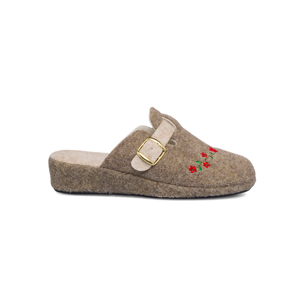 Pantofole da Donna in feltro con fiori e fibbia