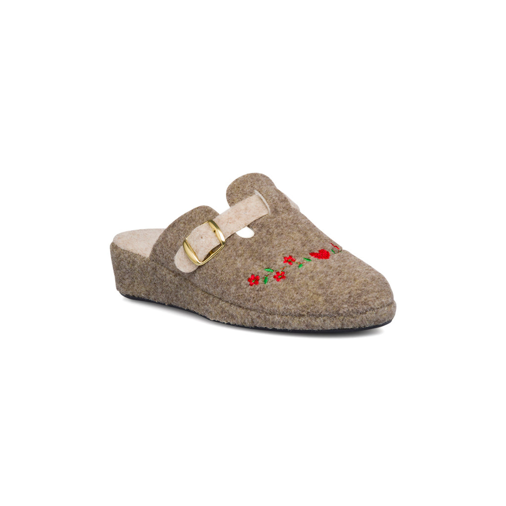 Pantofole da Donna in feltro con fiori e fibbia