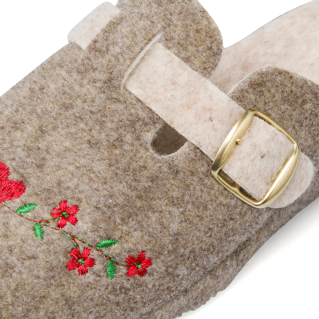 Pantofole da Donna in feltro con fiori e fibbia