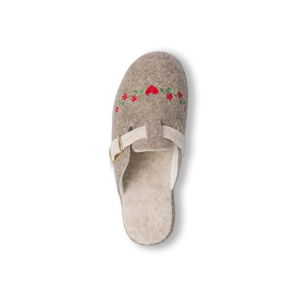 Pantofole da Donna in feltro con fiori e fibbia