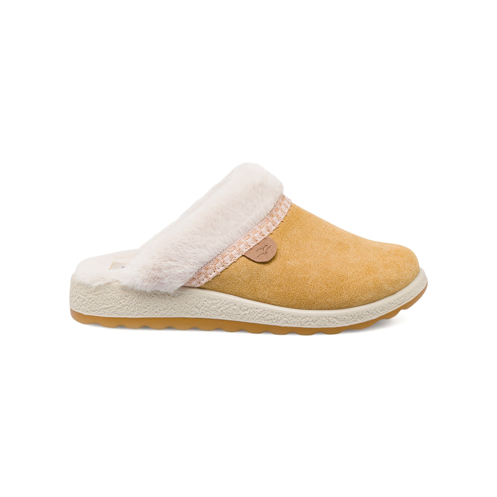 Ciabatte da donna beige con calda fodera in pelliccia sintetica Fly Flot
