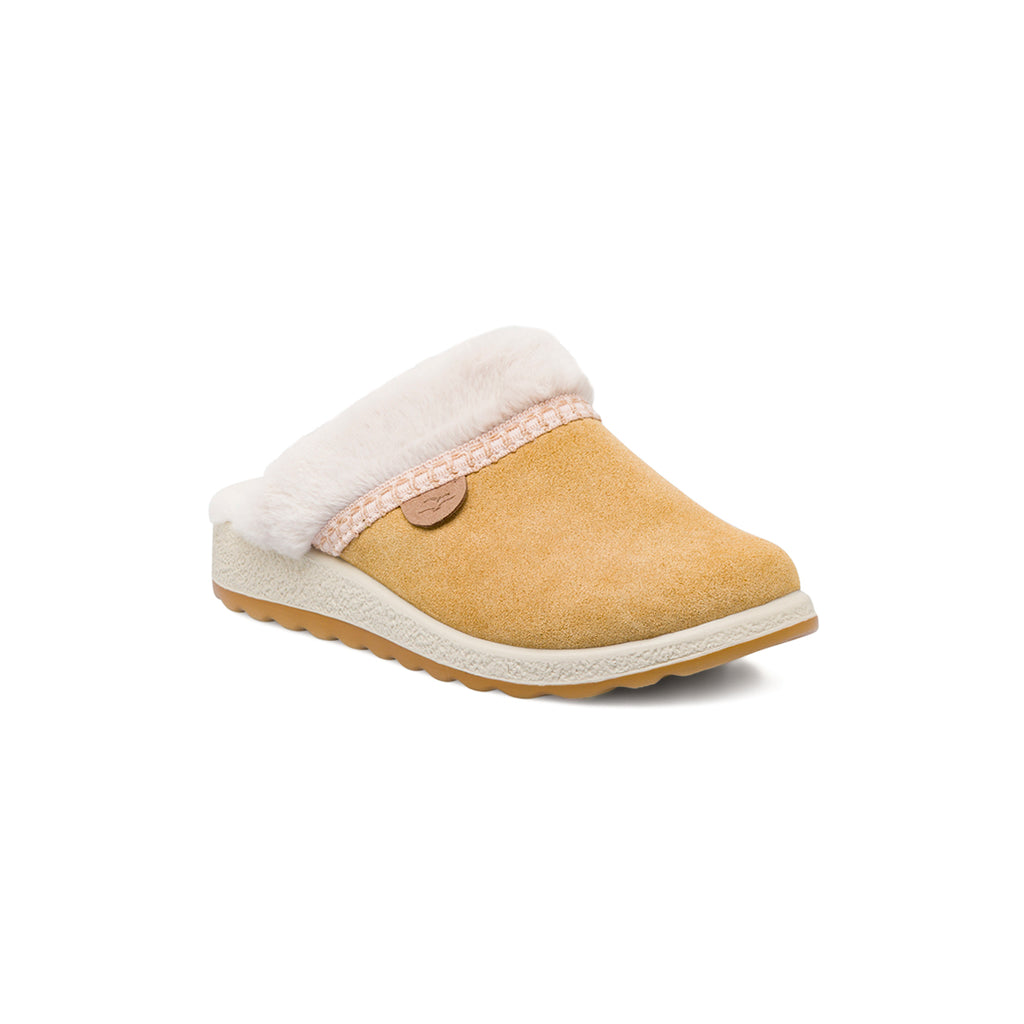 Ciabatte da donna beige con calda fodera in pelliccia sintetica Fly Flot