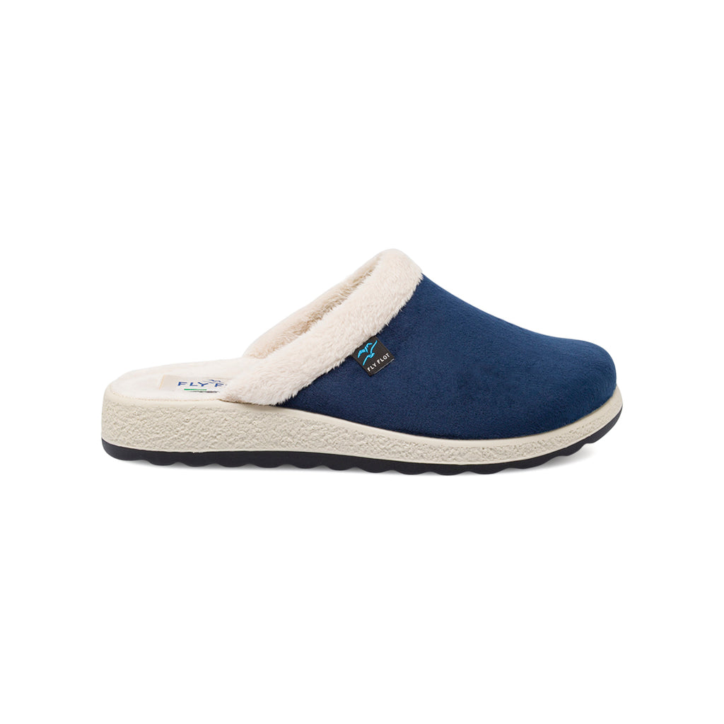 Ciabatte da donna blu in tessuto con imbottitura interna calda Fly Flot