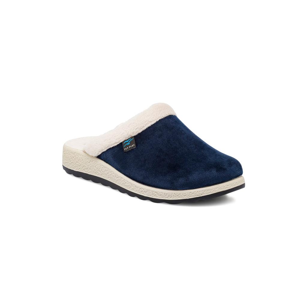 Ciabatte da donna blu in tessuto con imbottitura interna calda Fly Flot