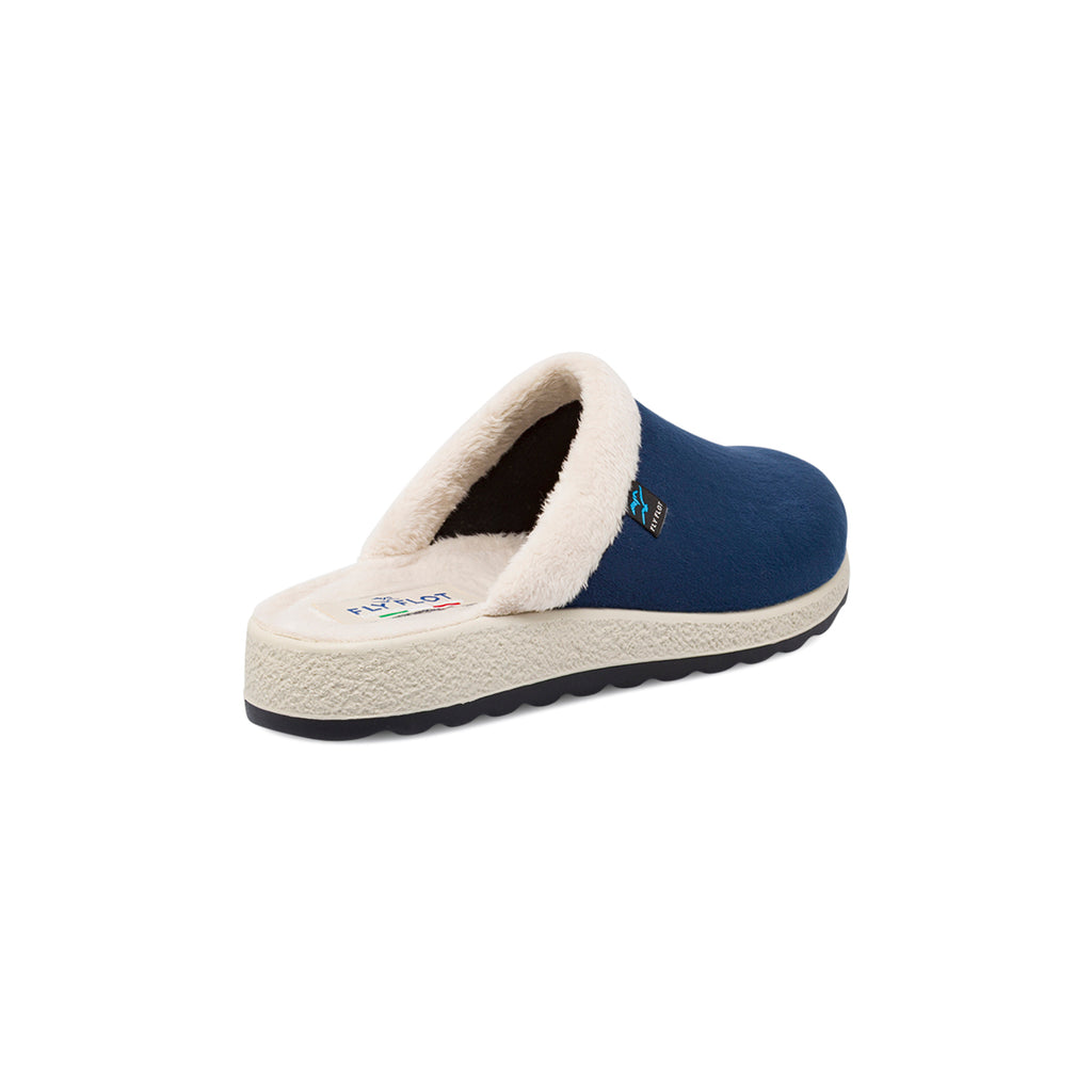 Ciabatte da donna blu in tessuto con imbottitura interna calda Fly Flot