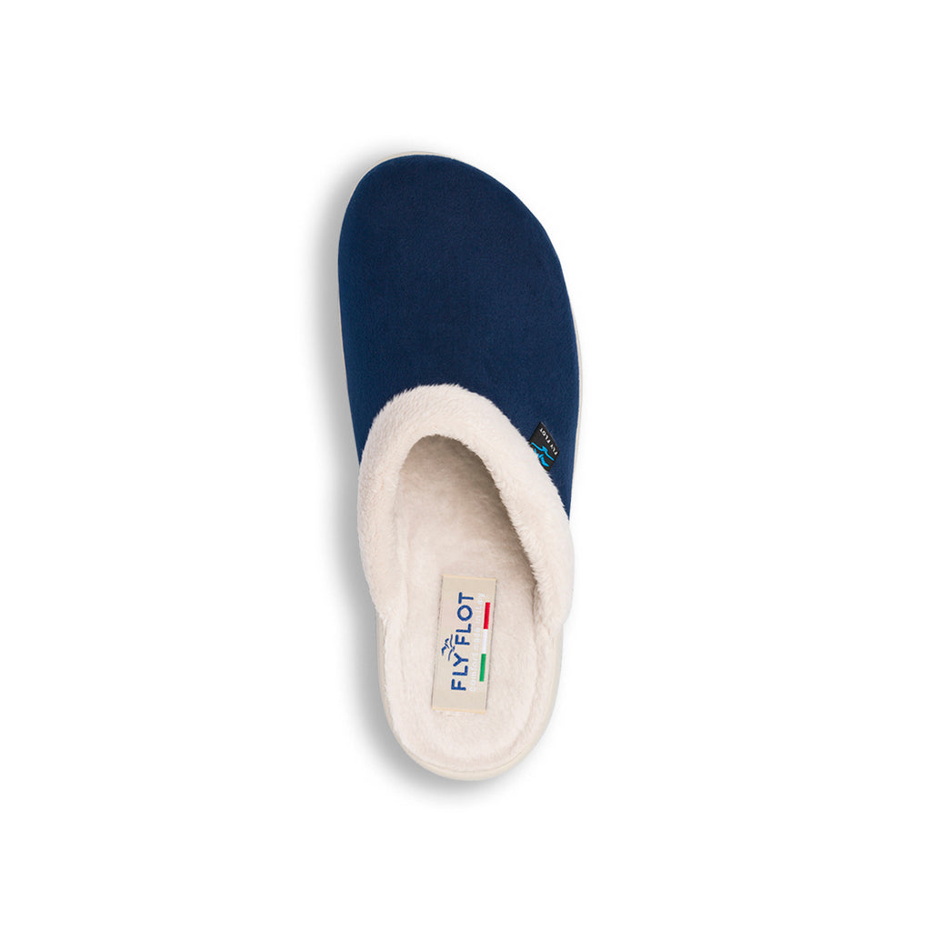 Ciabatte da donna blu in tessuto con imbottitura interna calda Fly Flot