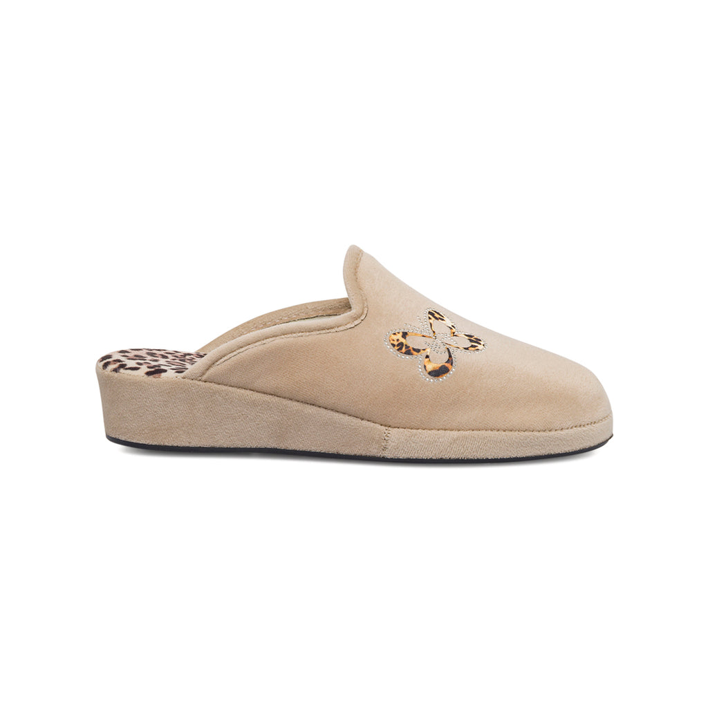 Pantofole beige da Donna con farfalla e strass decorative Stilrosa