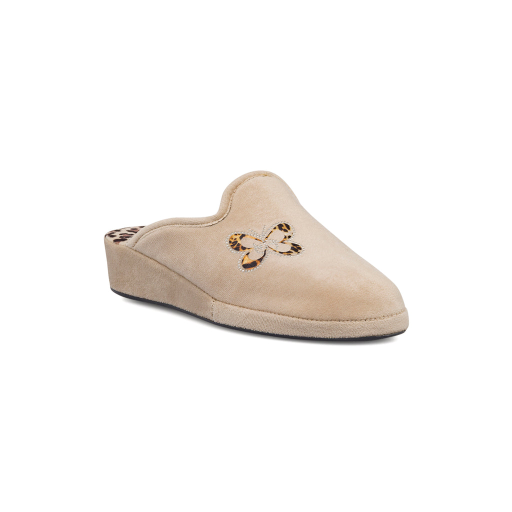 Pantofole beige da Donna con farfalla e strass decorative Stilrosa