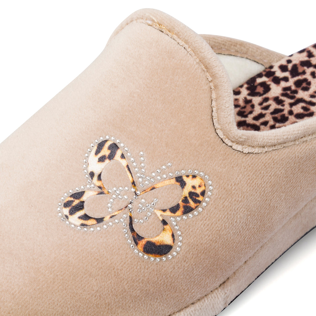 Pantofole beige da Donna con farfalla e strass decorative Stilrosa