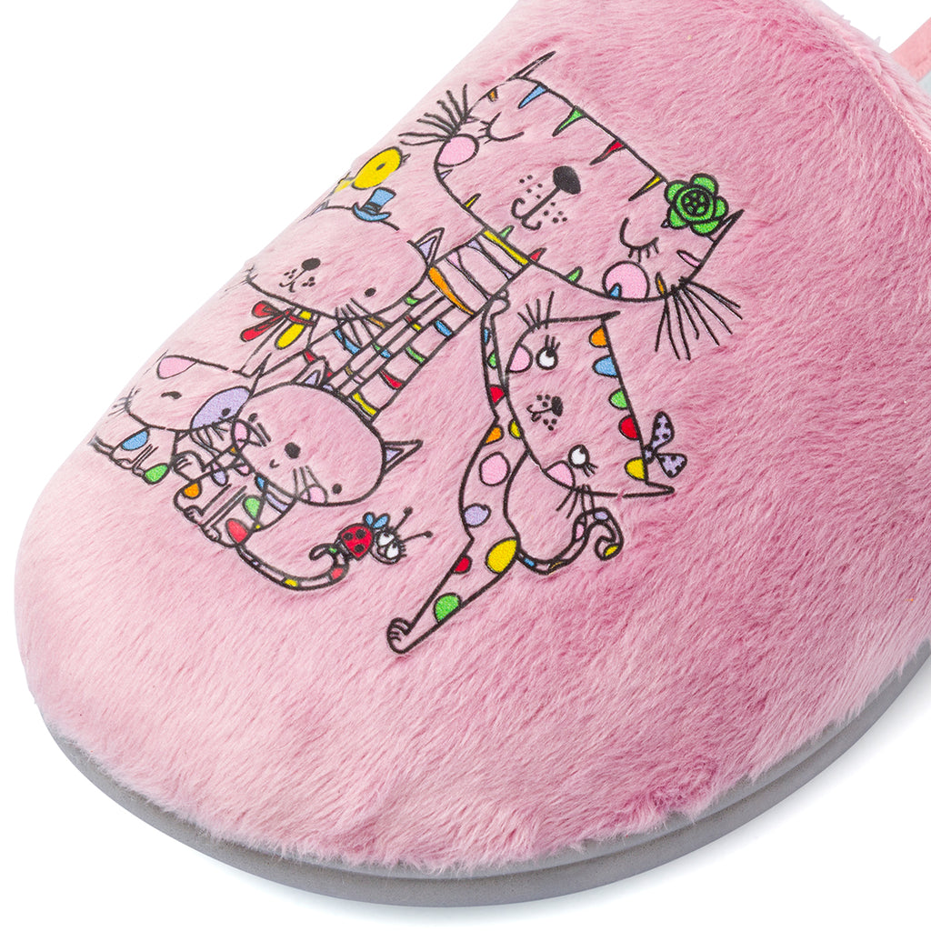 Pantofole da donna rosa Tiglio con gatti ricamati