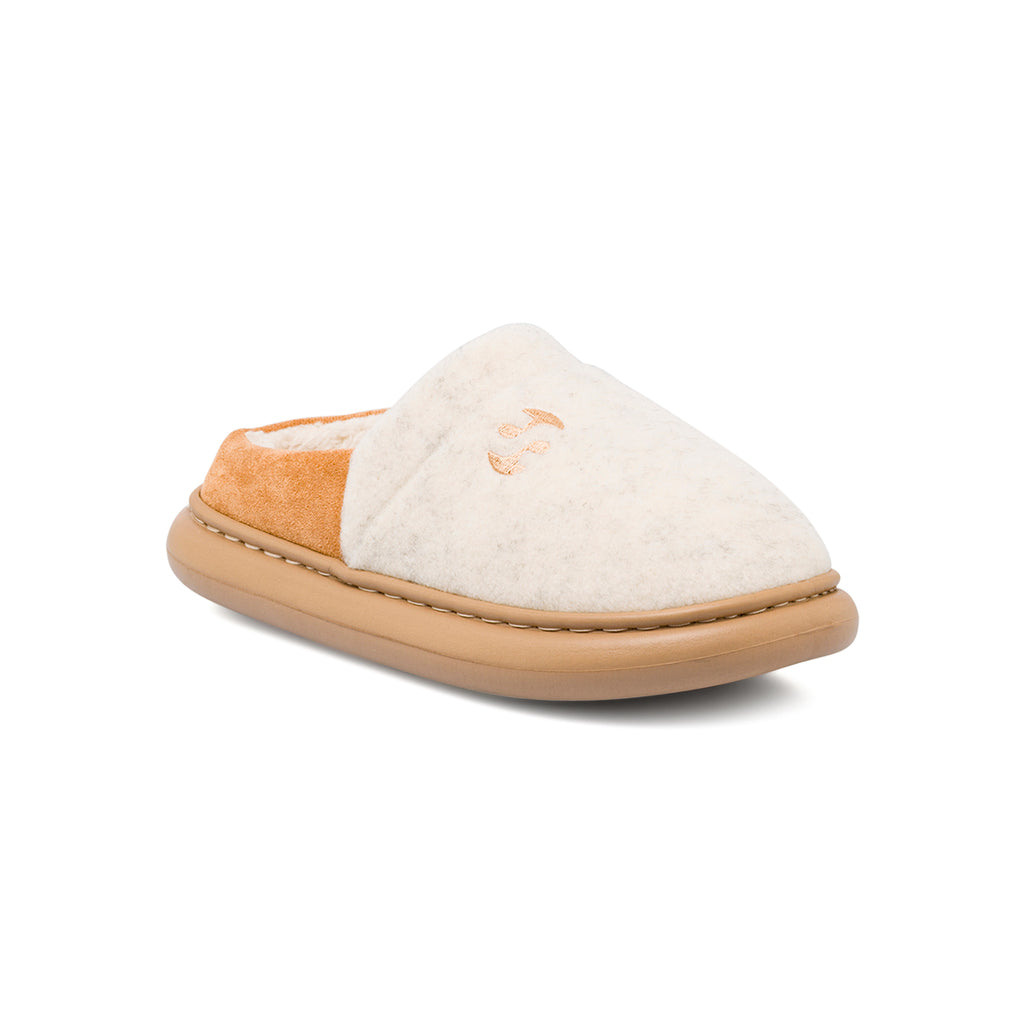 Pantofole da donna Superga beige e bianche in feltro con interno caldo