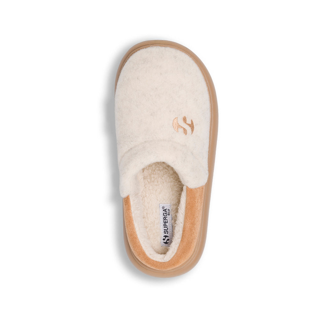 Pantofole da donna Superga beige e bianche in feltro con interno caldo