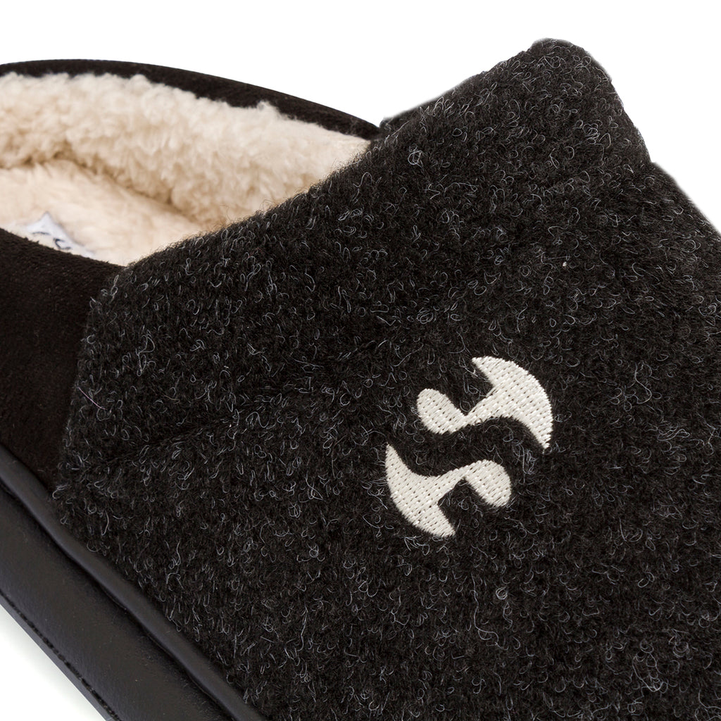 Pantofole da donna nere Superga con suola alta e interno imbottito