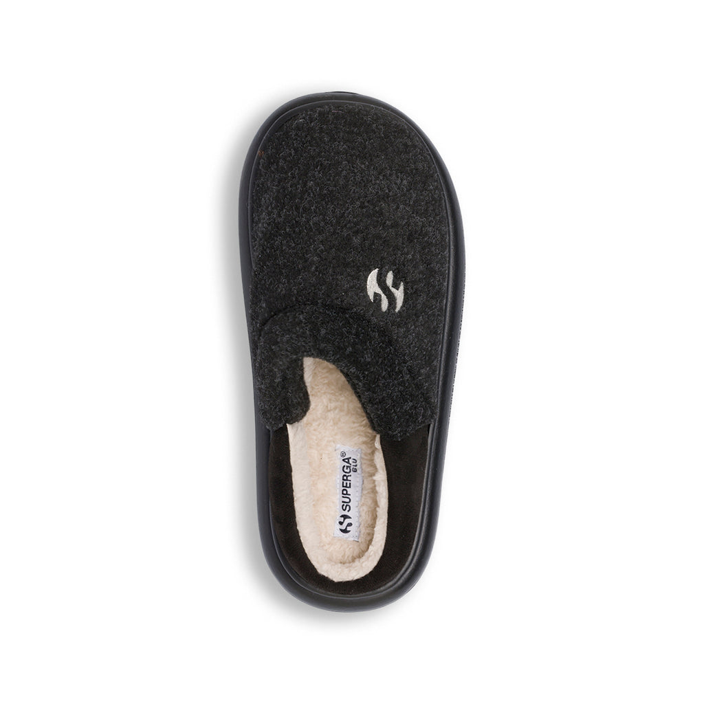 Pantofole da donna nere Superga con suola alta e interno imbottito